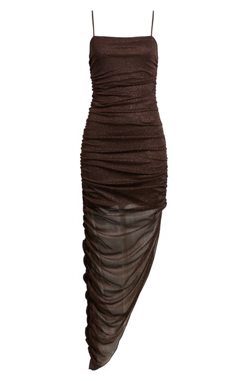 Jump Apparel Glitter Matte Ruched Jersey Dress In Brown