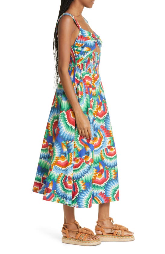 Farm Rio Chevron Toucans Twisted-bust Smocked Midi Dress In Chevron ...