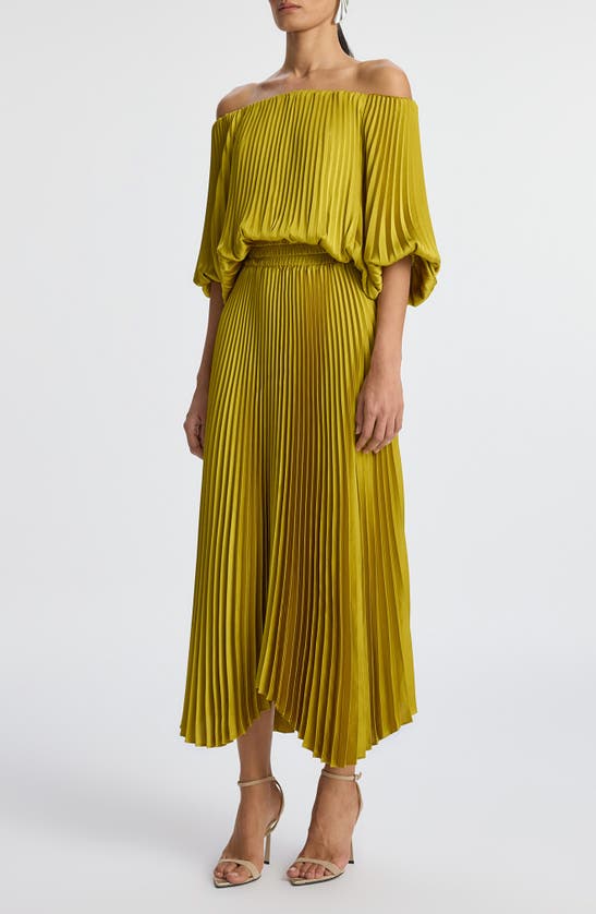 Shop A.l.c . Sienna Pleated Off The Shoulder Maxi Dress In Cactus Bloom