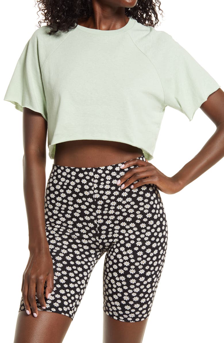 TOPSHOP Raglan Crop T-Shirt, Main, color, SAGE