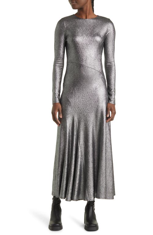 Cut & Sew Long Sleeve Midi Dress in Silver