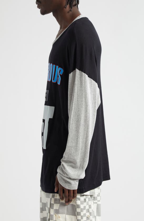 Shop Erl Oversize Lightweight Long Sleeve Graphic T-shirt In Faded Black