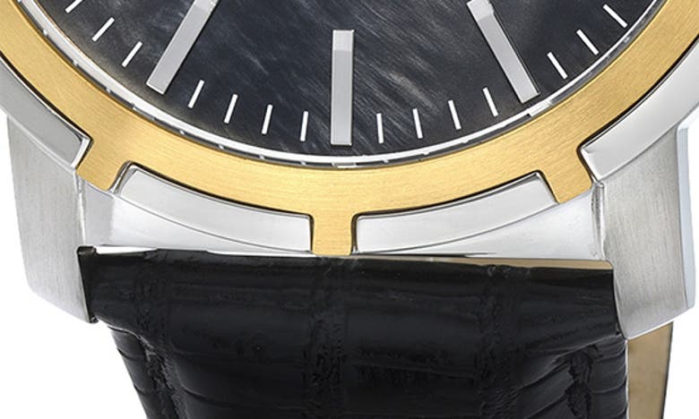 Porsamo Bleu Nyc Chronograph Embossed Leather Strap Watch, 47mm In Black