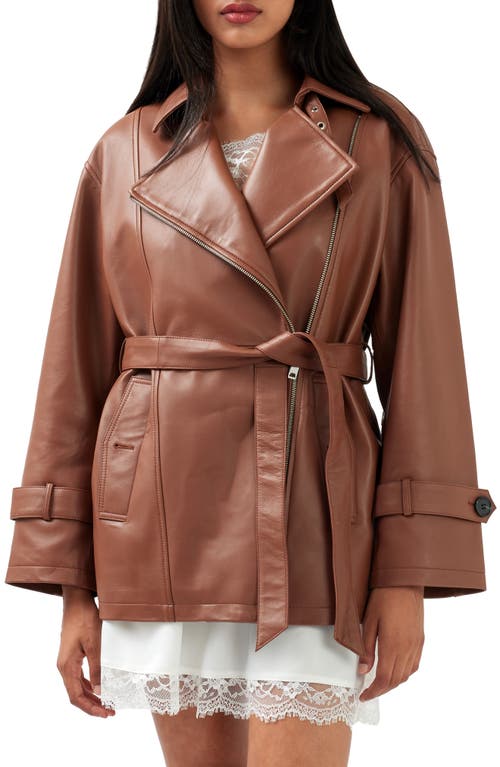 BFF Belted Leather Jacket in Brown