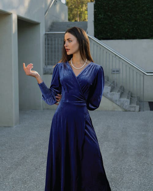 Shop Belle & Bloom Current Mood Velvet Wrap Dress In Royal Blue