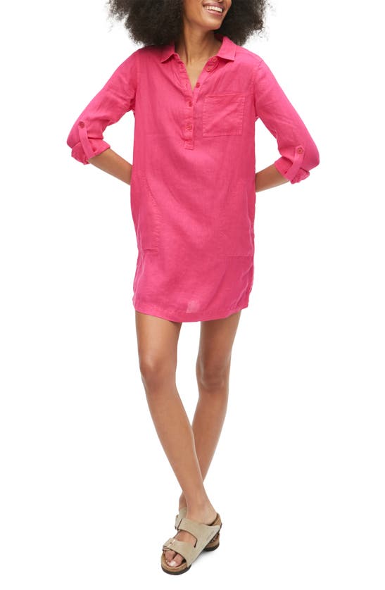 Michael Stars Eleanor Linen Popover Dress In Magenta