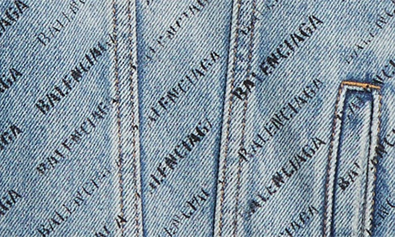 Shop Balenciaga Logo Print Oversize Denim Jacket In Iced Blue