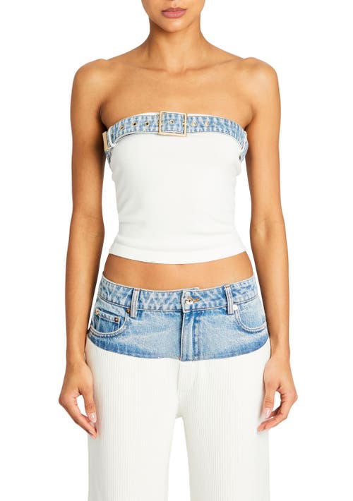 Shop Ser.o.ya Etta Knit Denim Top In White/coastline