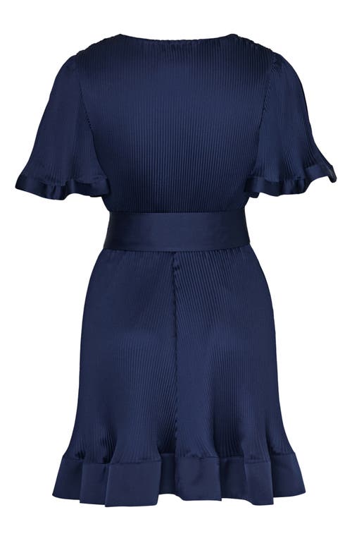 Shop Milly Ellie Belted Plissé Minidress In Navy