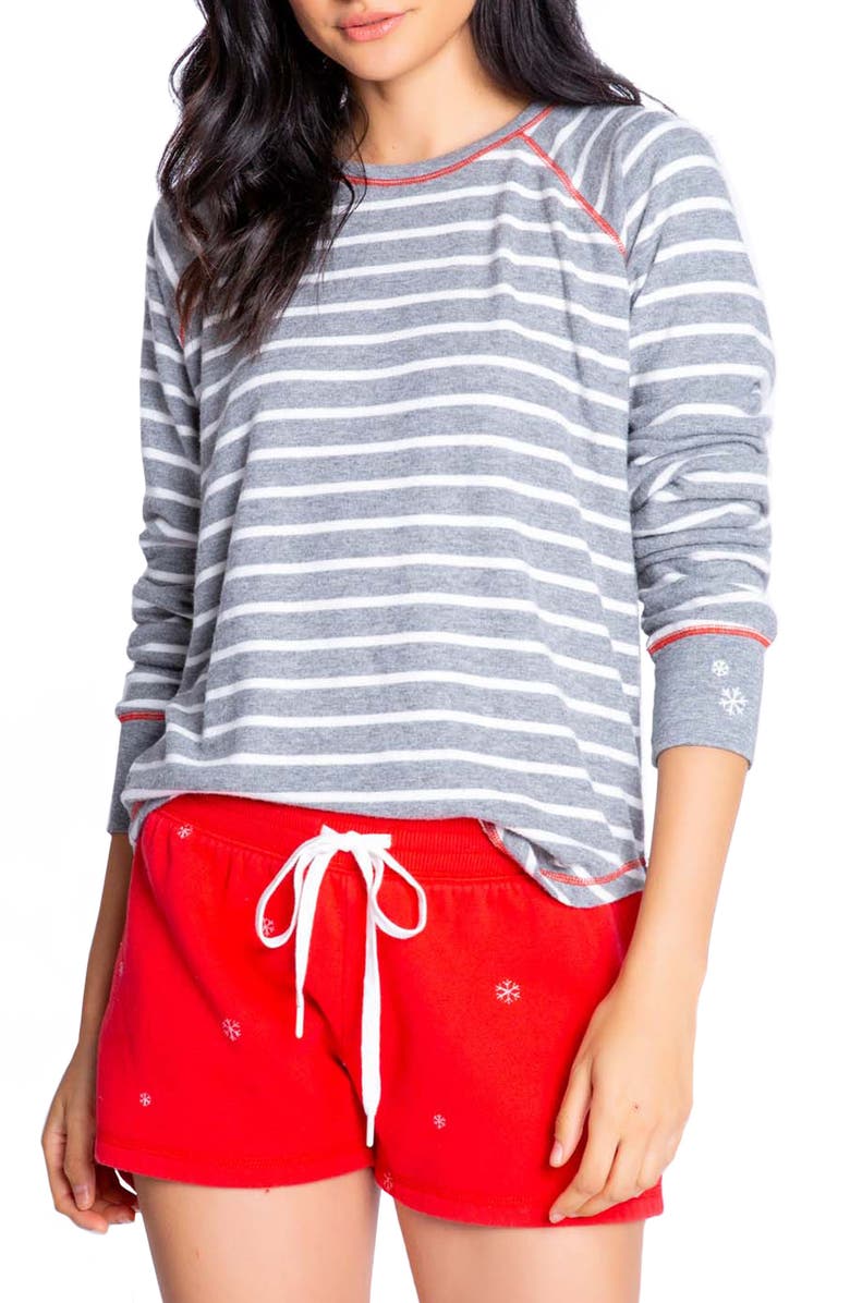 PJ SALVAGE Joyful Stripe Pajama Top, Main, color, HEATHER GREY