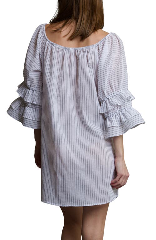 Andine Romande Ravello Pinstripe Cotton Nightgown In White And Black