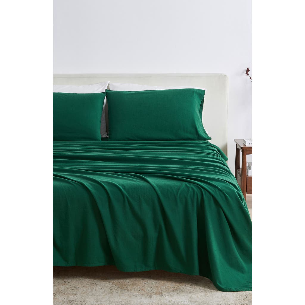 Woven & Weft Solid Cotton Flannel Sheet Set In Spruce Green