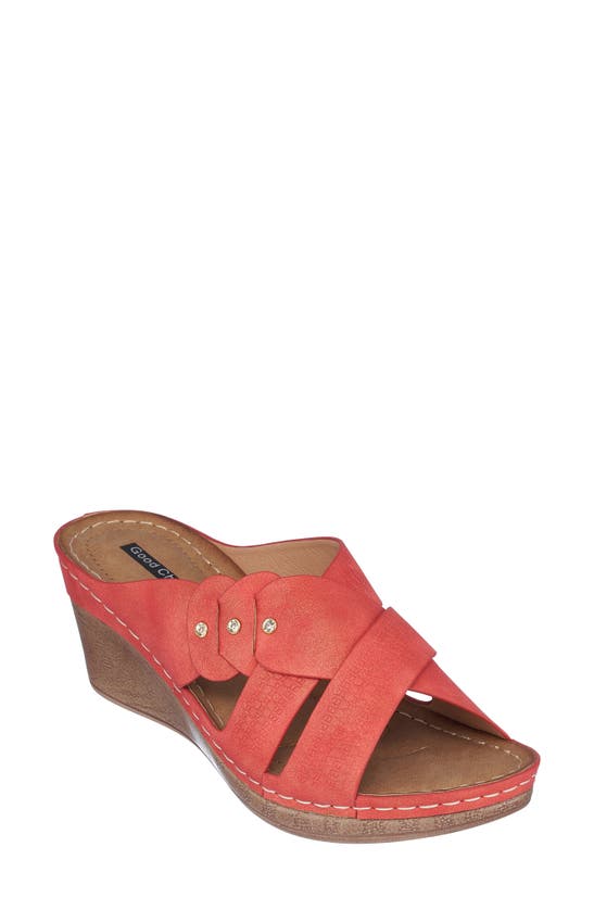 Shop Gc Shoes Dorty Wedge Sandal In Red