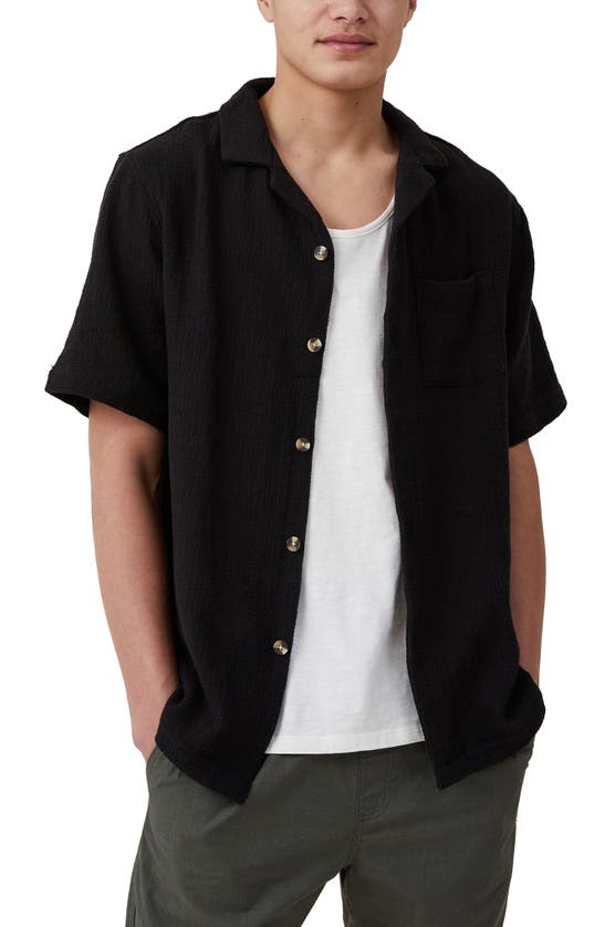 Shop Cotton On Palma Cotton Blend Camp Shirt In Washed Black
