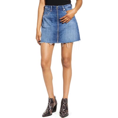Blank Nyc Zip Front Raw Hem Denim Miniskirt, Blue