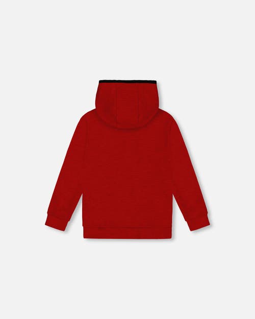 Shop Deux Par Deux Boy's Hooded T-shirt With Zip Red Mix In Jester Red