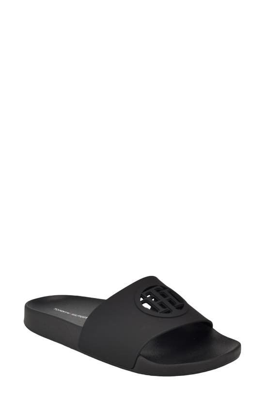 Shop Tommy Hilfiger Logo Slide Sandal In Black