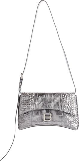 Crocodile Embossed Baguette Bag Small Black