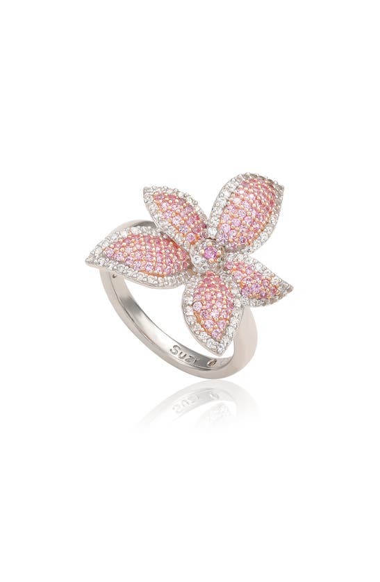 Shop Suzy Levian Pink Sapphire & White Sapphire Flower Ring