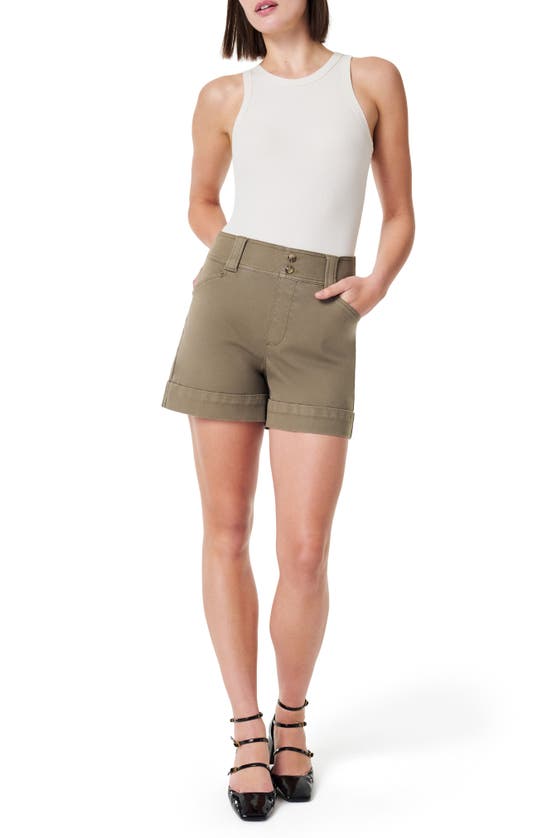 Shop Spanx Stretch Twill Shorts In Tuscan Olive
