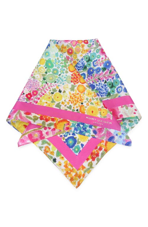 Floral Print Silk Square Scarf in Pink Multi