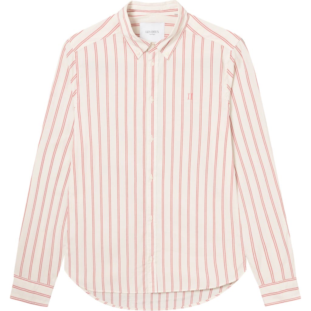 Shop Les Deux Kristian Stripe Cotton Dress Shirt In Ivory/burnt Red