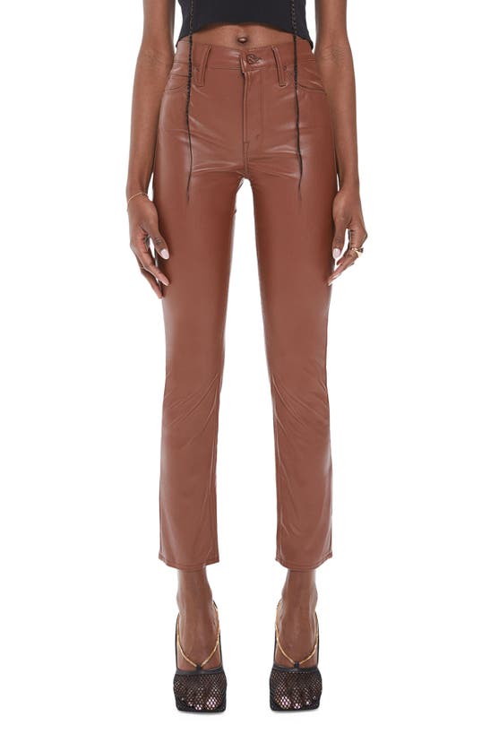Mother The Dazzler Mid-rise Slim Cropped Faux-leather Ankle Jeans In Friar Brown