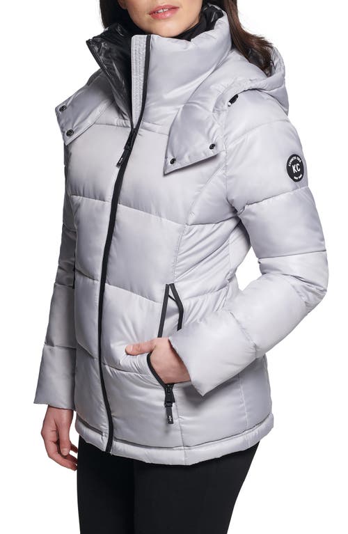 Shop Kenneth Cole New York Cire Hooded Puffer Jacket In Silver