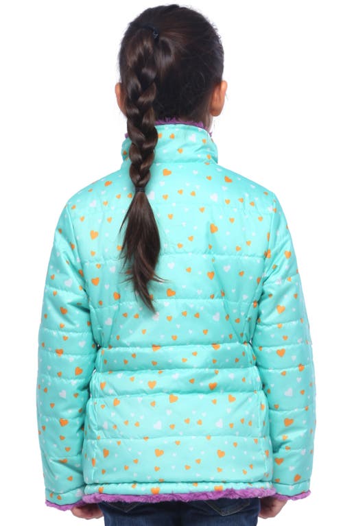 Rokka&rolla Kids' Reversible Fleece Puffer Jacket In Mulberry Ice/green Printed