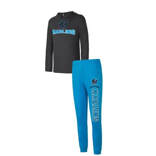 Men's Concepts Sport Blue/Charcoal Miami Marlins Meter Hoodie & Joggers Set