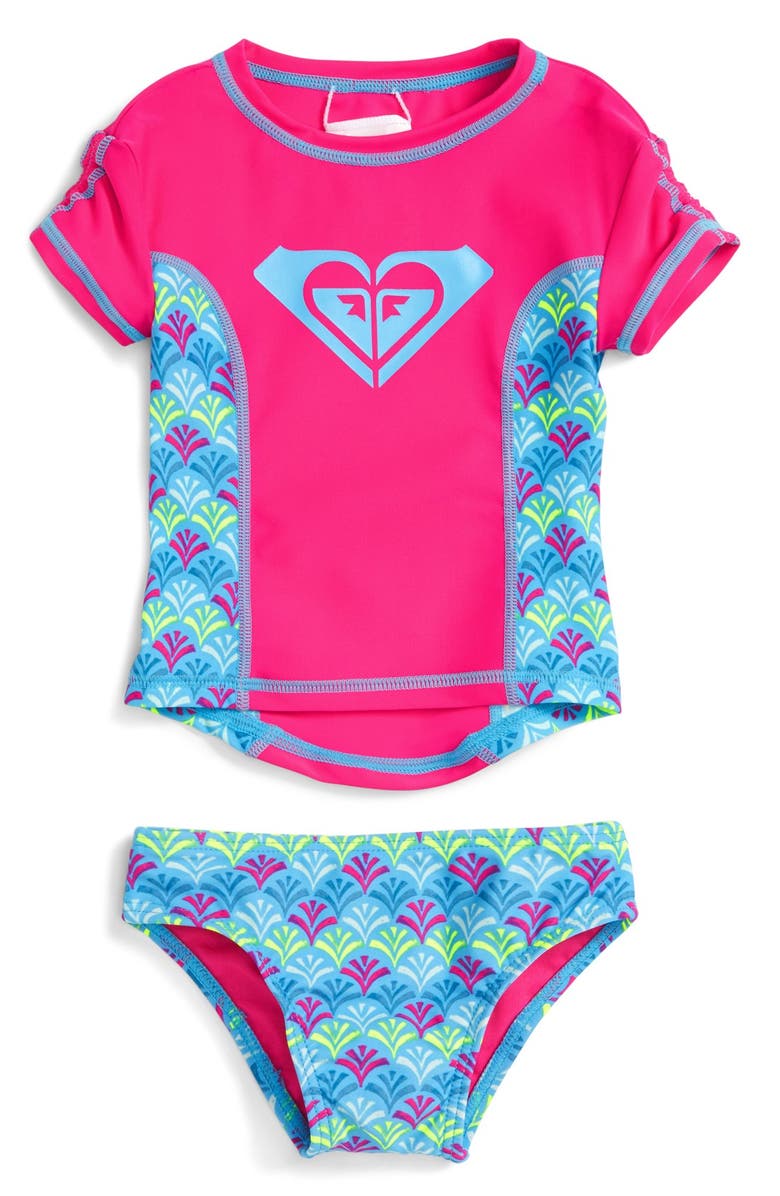 Roxy 'Tiles' Two-Piece Rashguard Swimsuit (Baby Girls) | Nordstrom
