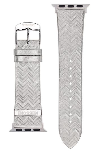 Missoni Authentic Zigzag Leather 24mm Apple Watch® Watchband In Gray