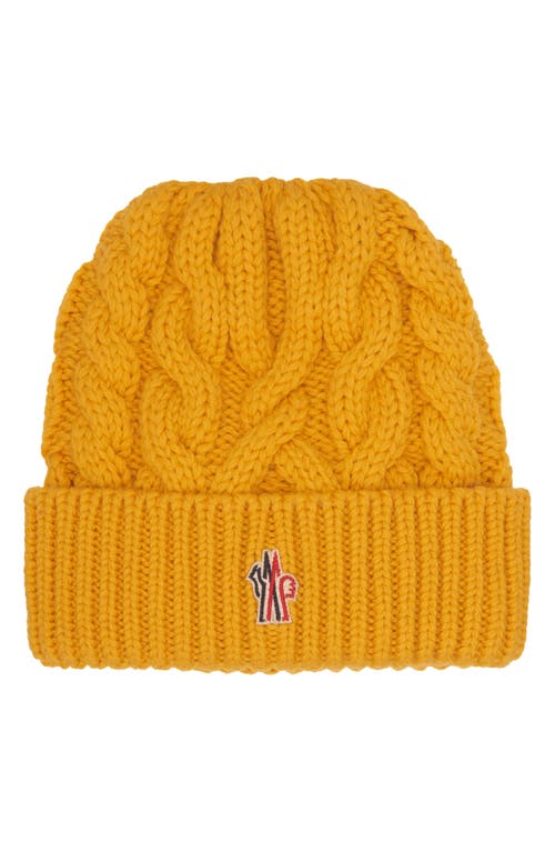 Moncler Grenoble Logo Embroidered Virgin Wool Cable Beanie in Yellow at Nordstrom