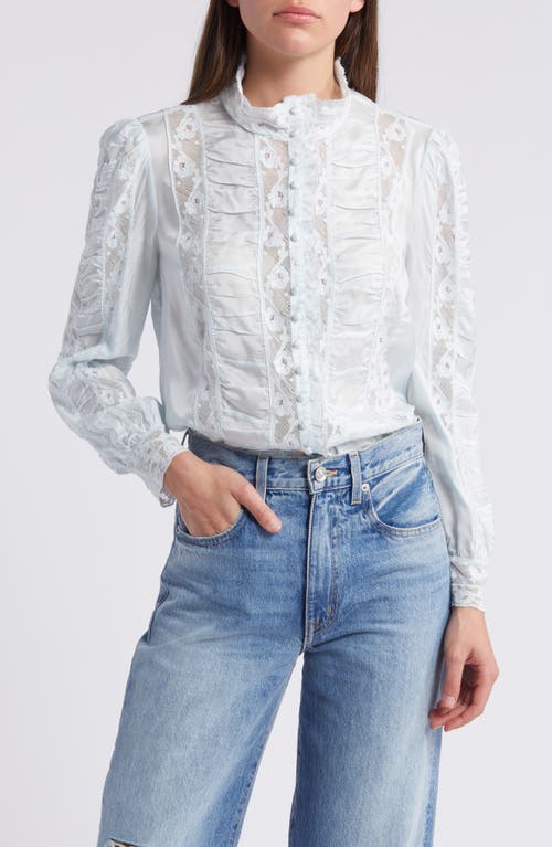 Shop Loveshackfancy Jacque Lace Paneled Button-up Shirt In Ice Blue