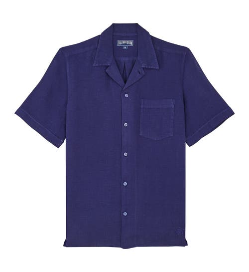 Vilebrequin Short Sleeved Solid Linen Shirt In Minuit