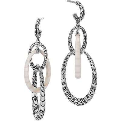 John Hardy Classic Chain Silver White Agate Drop Earrings