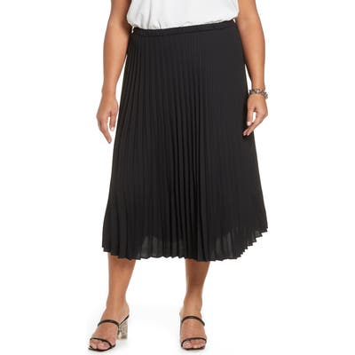 Plus Size Halogen Pleated Midi Skirt, Black