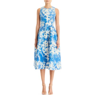 Carolina Herrera Metallic Jacquard Fit & Flare Dress, Blue