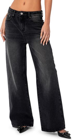 Edikted Braya Baggy Jeans in Black-Washed