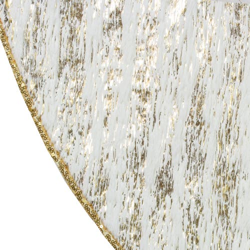 Northlight 48" Cream And Gold Wood Grain Pattern And Faux Fur Christmas Tree Skirt In Ivory