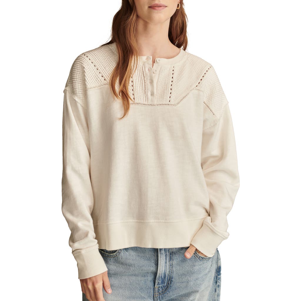 Lucky Brand Women's Pintucked-yoke Henley Sweatshirt In Gardenia