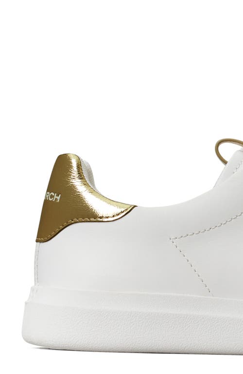 Shop Tory Burch Double T Howell Court Sneaker In White/spark Gold