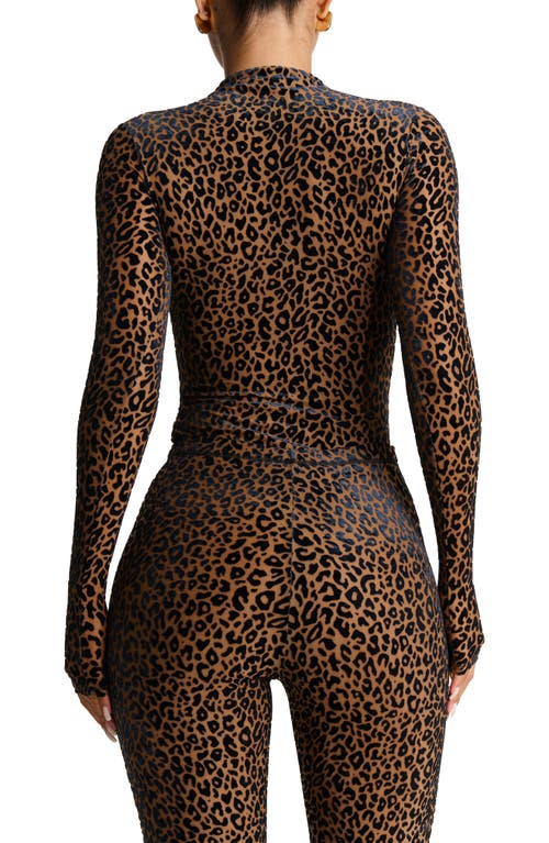 Shop Naked Wardrobe Burnout Velvet Long Sleeve Bodysuit In Leopard Nude