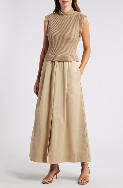 Shop Du Paradis Natalie Mixed Media Maxi Dress In Almond Taupe