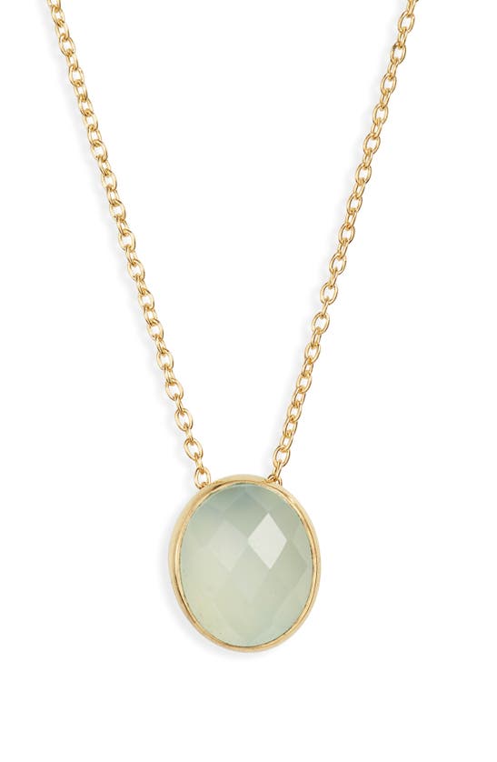 Shop Argento Vivo Sterling Silver Green Chalcedony Oval Pendant Necklace In Gold