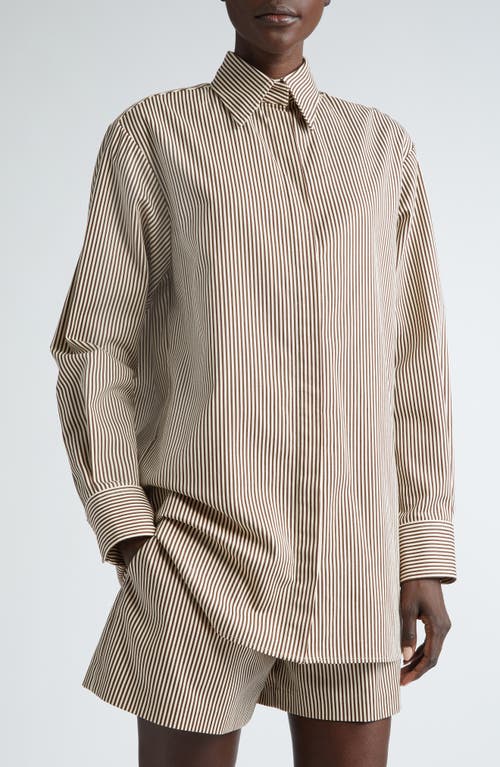 Shop Brandon Maxwell The Phillippa Stripe Oversize Cotton Twill Button-up Shirt In Chocolate Stripe