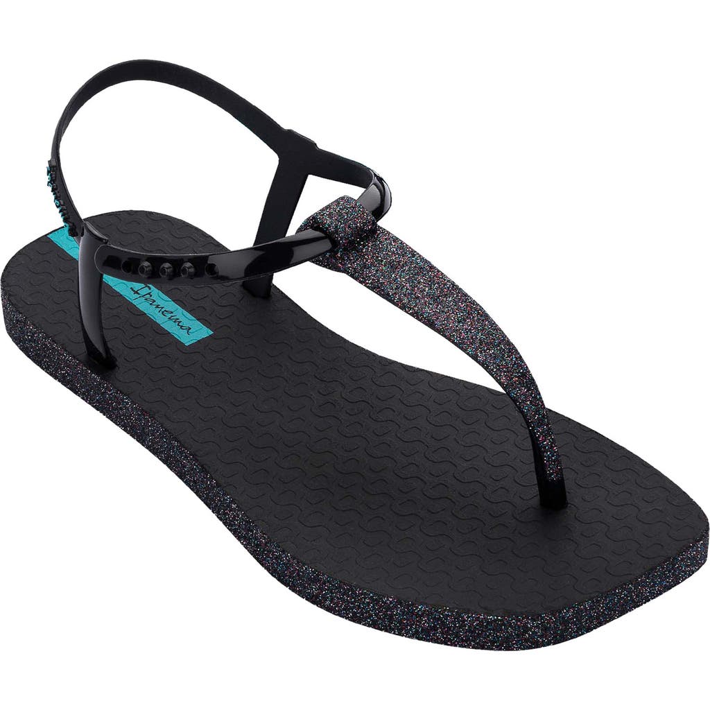 Ipanema X Shakira Class Edge Glow Slip-on Embellished T-strap Thong Sandals In Black/glitter Black