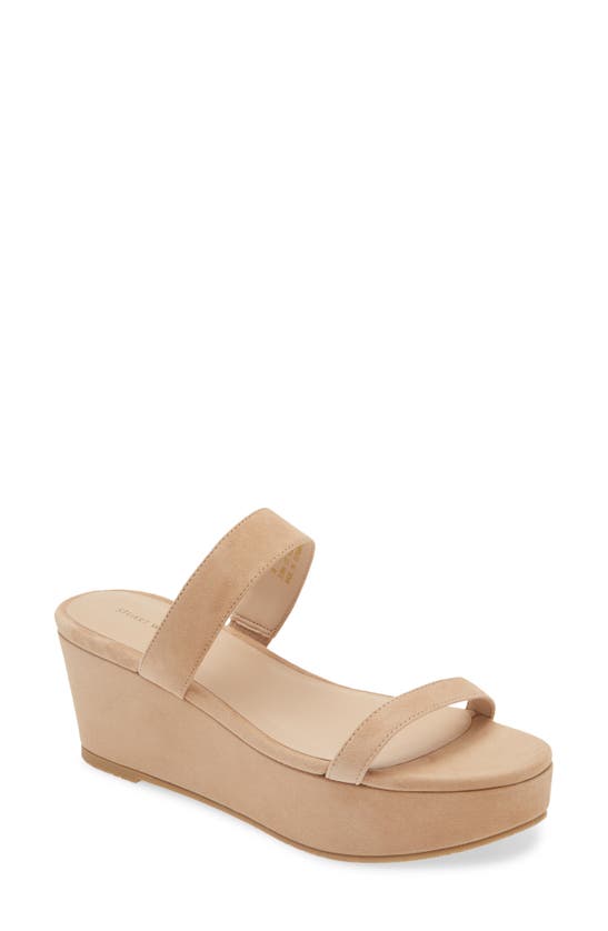 Stuart Weitzman Boardwalk Flat Wedge Slide Sandal In Sandalwood