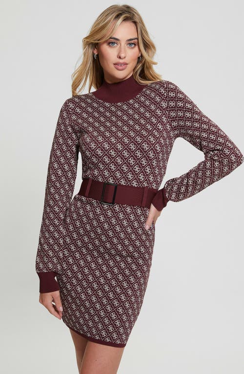 Shop Guess Lise Belted Sweater Dress In Red Noir Pearl Oyster Combo