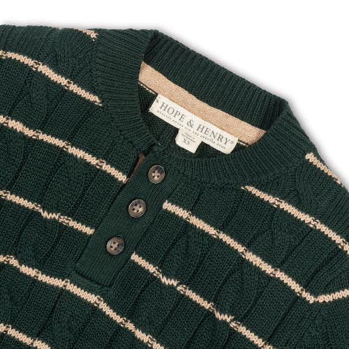 Hope & Henry Baby Boys' Organic Sweater Henley With Elbow Patches, Infant In Pine Green Cable Stripe